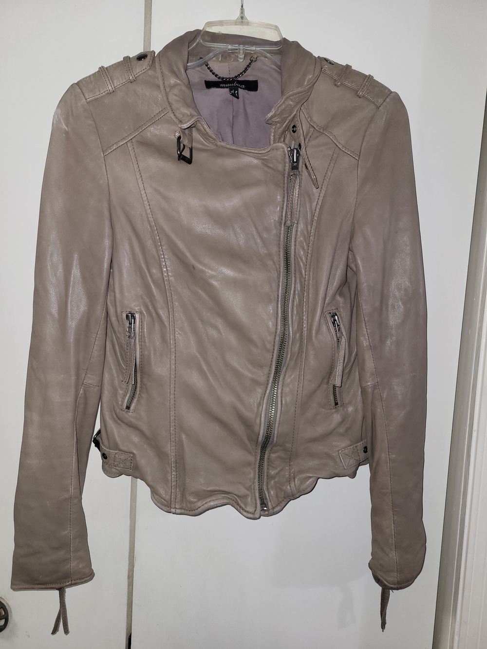 Muubaa (MSRP: $400) 100% Goat Leather Jacket Biker Moto Bomber US 4